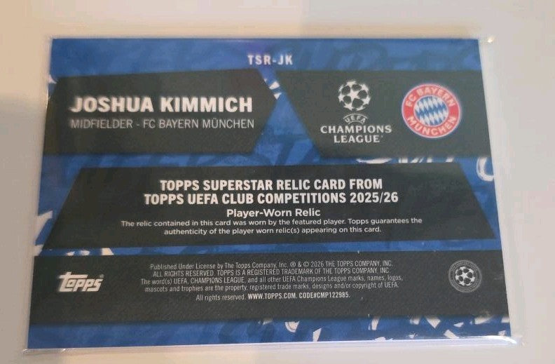 Topps 2025-26 UEFA Club Competitions Relic Joshua Kimmich Bayern TSR-JK /250