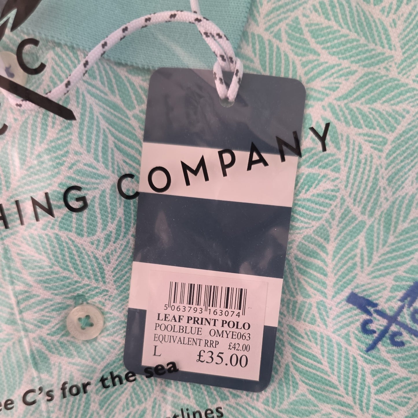 Crew Clothing Company Polo Shirt Mens Large Green White Cotton Leaf Print