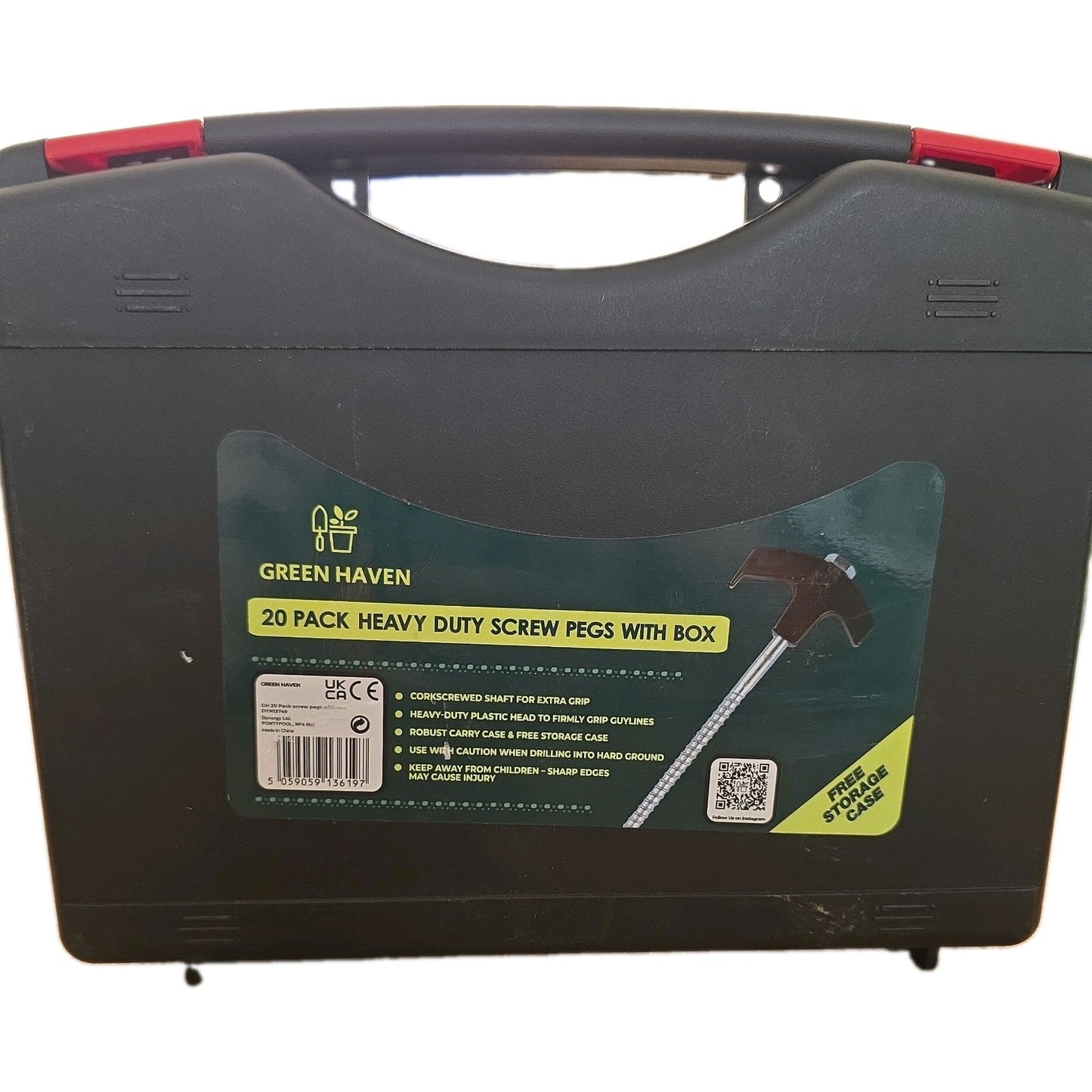 Green Haven Screw Tent Pegs 20 Pack Heavy Duty Galvanized with Storage Box