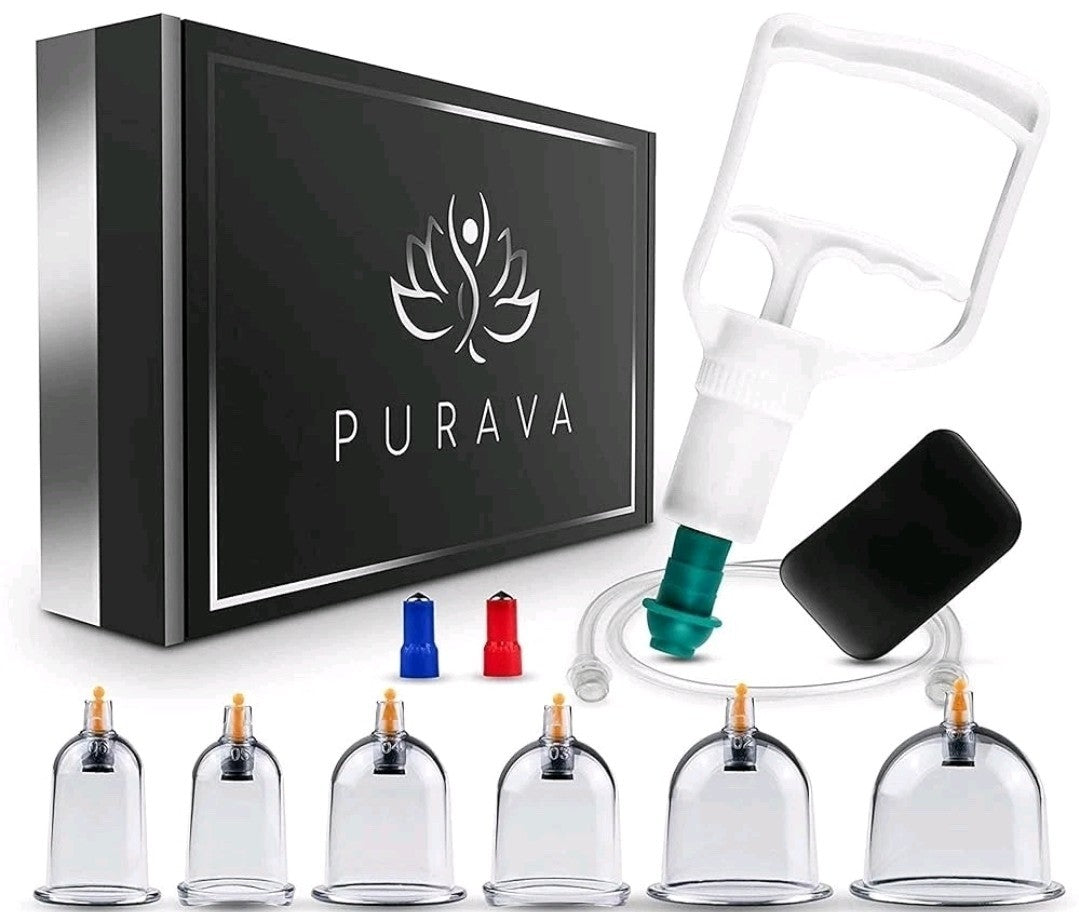 Purava 12-Piece Cupping Therapy Set - Clear PVC Vacuum Cups