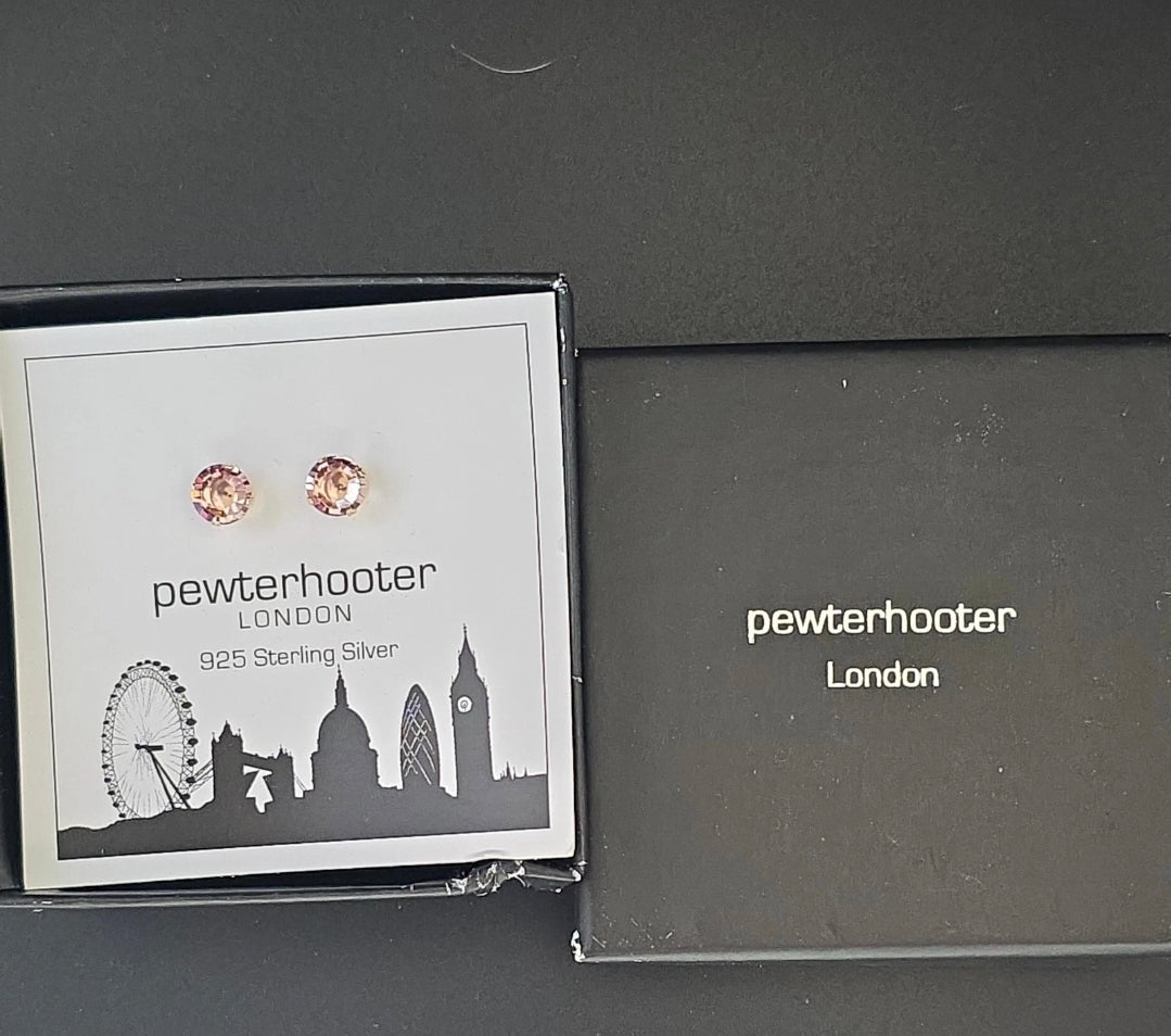 Pewter Hooter London Pink Swarovski Crystal Stud Earrings by below retail uk