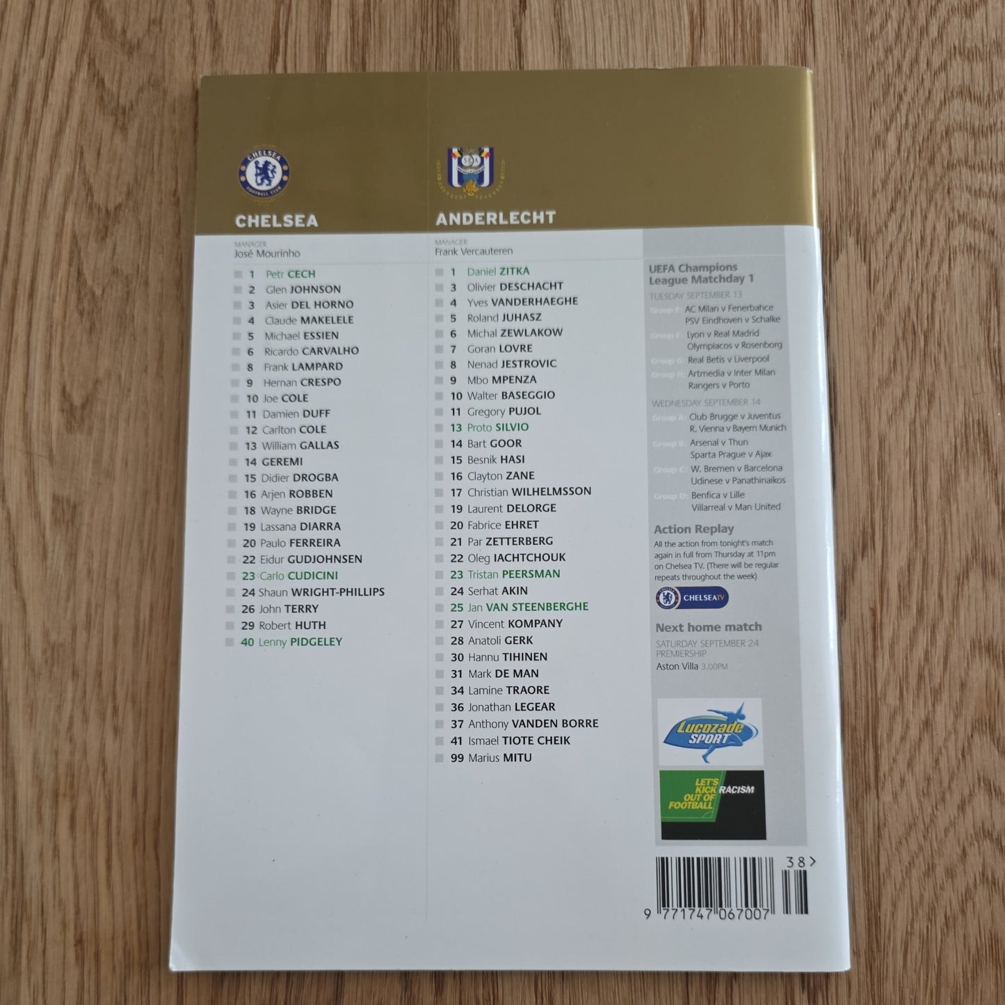 Chelsea v Anderlecht 2005/06 Champions League Programme by below retail uk