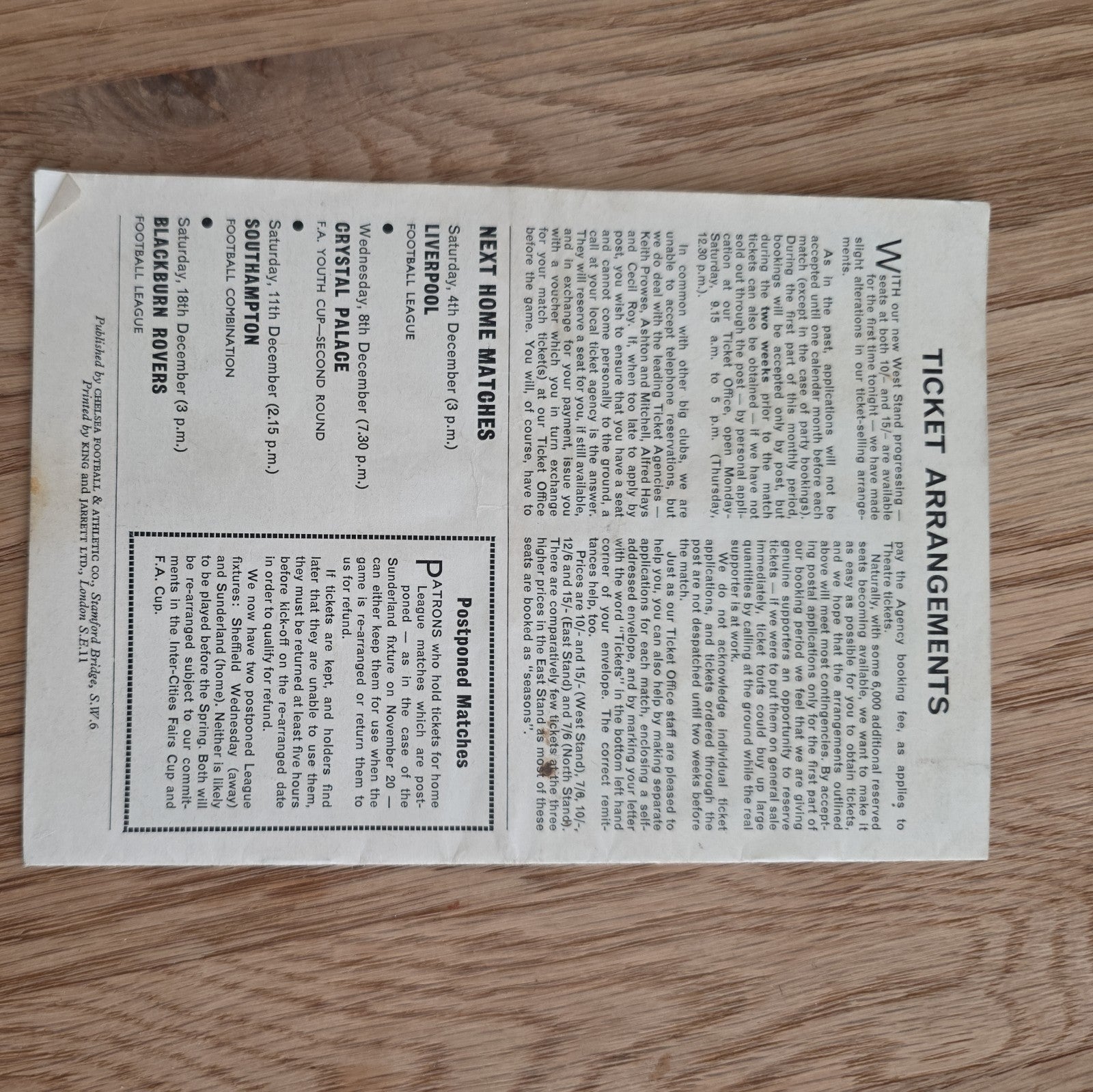 Chelsea FC vs Wiener 1965 ICFC Match Programme - Vintage Memorabilia by below retail uk