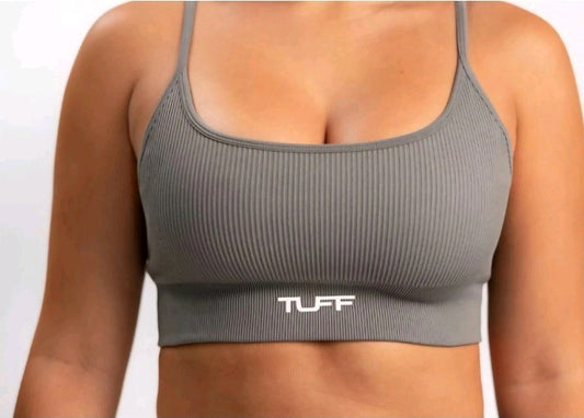 TuffWraps Gym Wear Classic Ribbed Sports Bra Grey Competition Quality For UK Size 10 To 12 Women