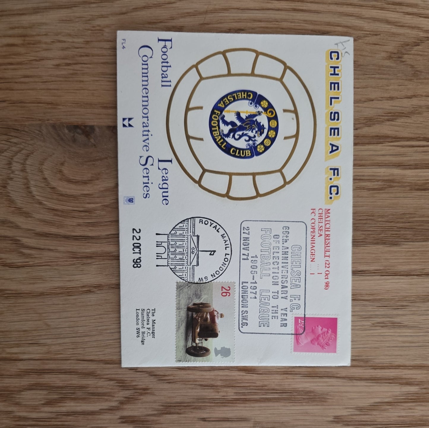 Chelsea FC vs FC Copenhagen 1999 Dawn First Day Cover Memorabilia by below retail uk