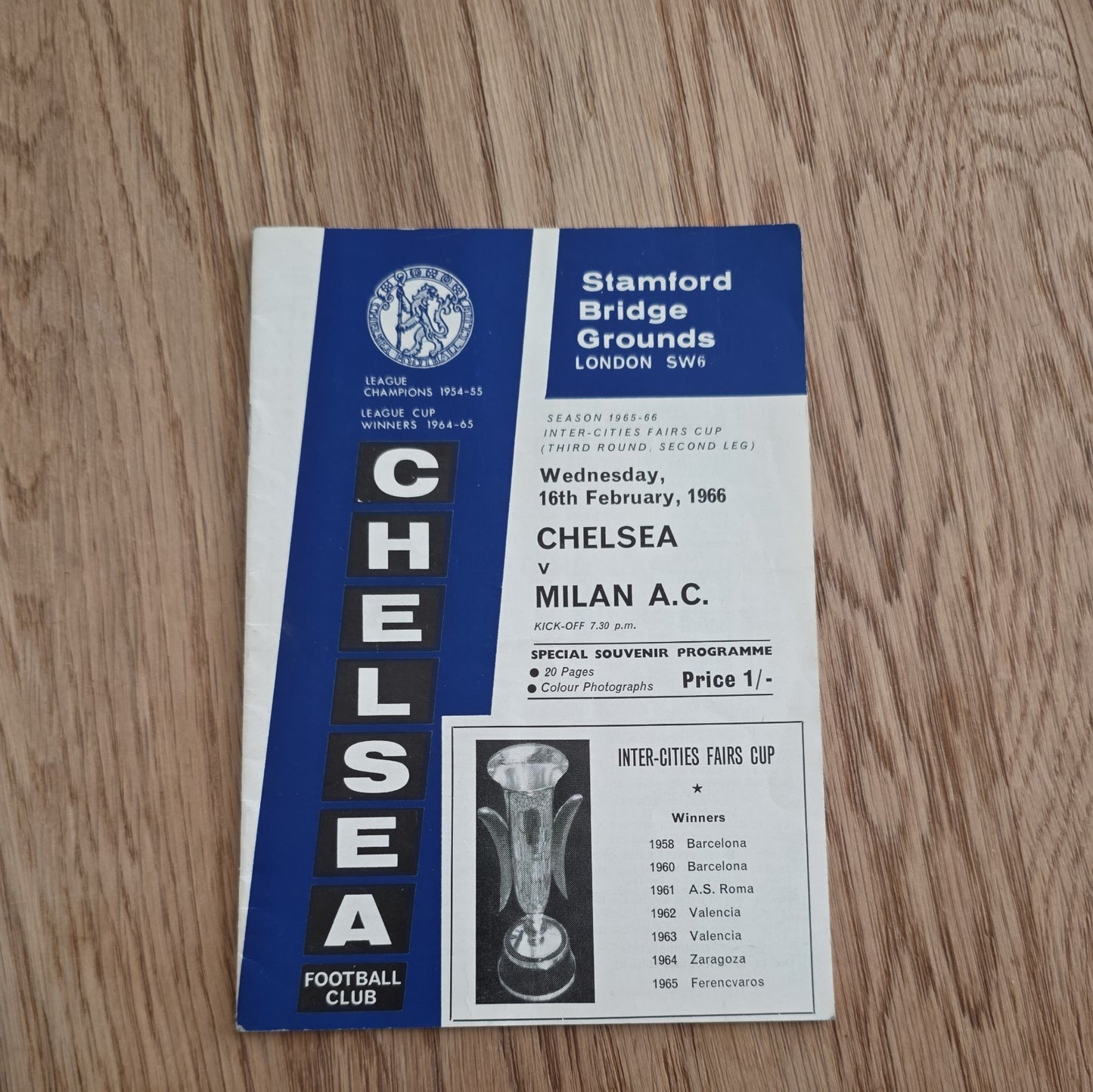 Chelsea vs AC Milan 1966 Inter Cities Fairs Cup Programme by below retail uk