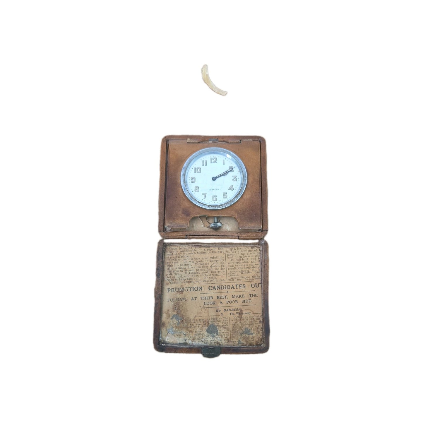 Antique Travel Clock. 8 Day Movement.  Early 1900s. Folding Leather  Case.