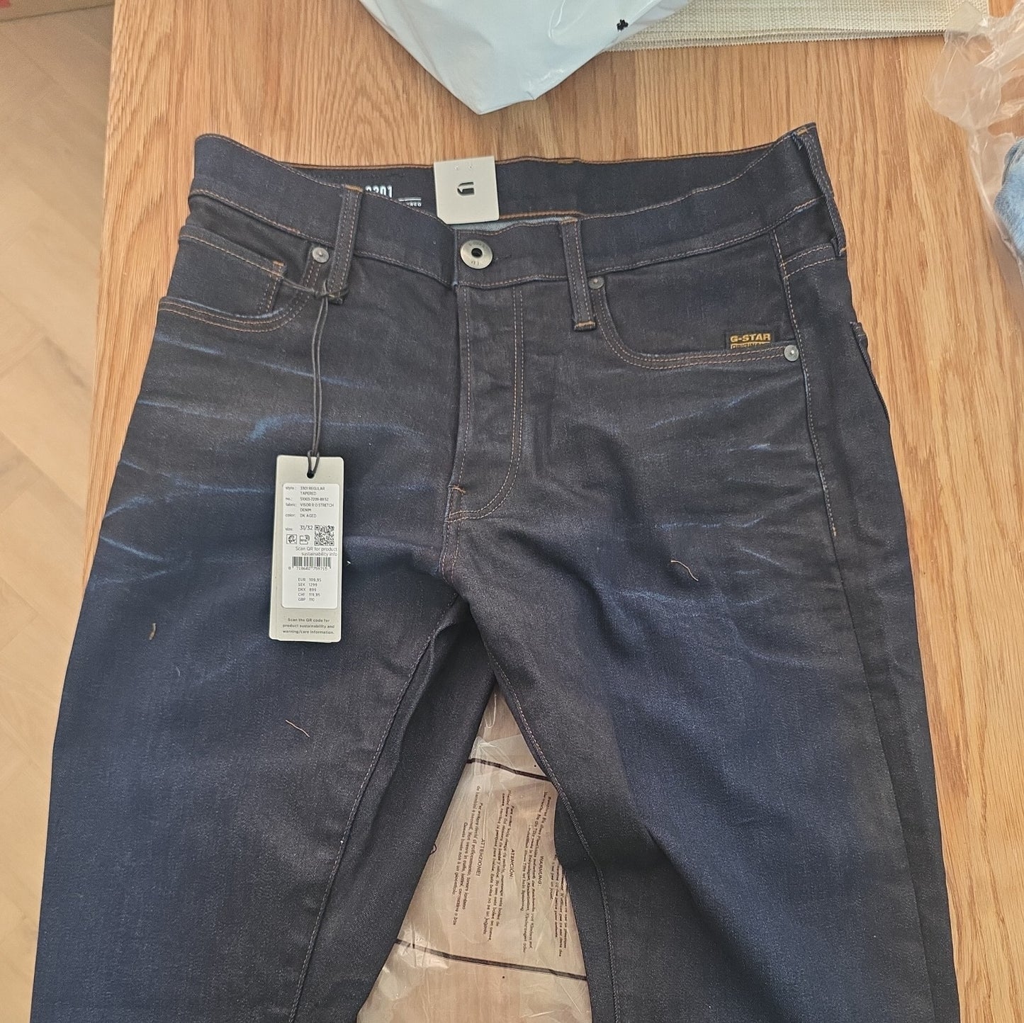 G-Star RAW 3301 Men's Dark Wash Blue Denim Straight Jeans Slim Fit 31W 32L
