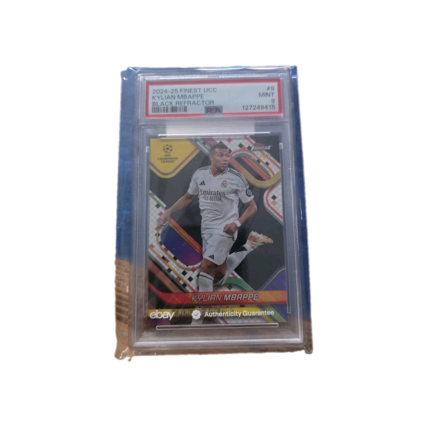 2024-25 Topps Finest UEFA Kylian Mbappe Black Refractor #/10 Real Madrid PSA 9