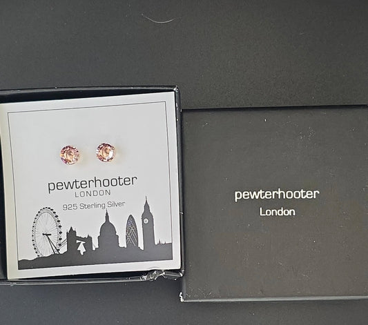 Pewter Hooter London Pink Swarovski Crystal Stud Earrings by below retail uk